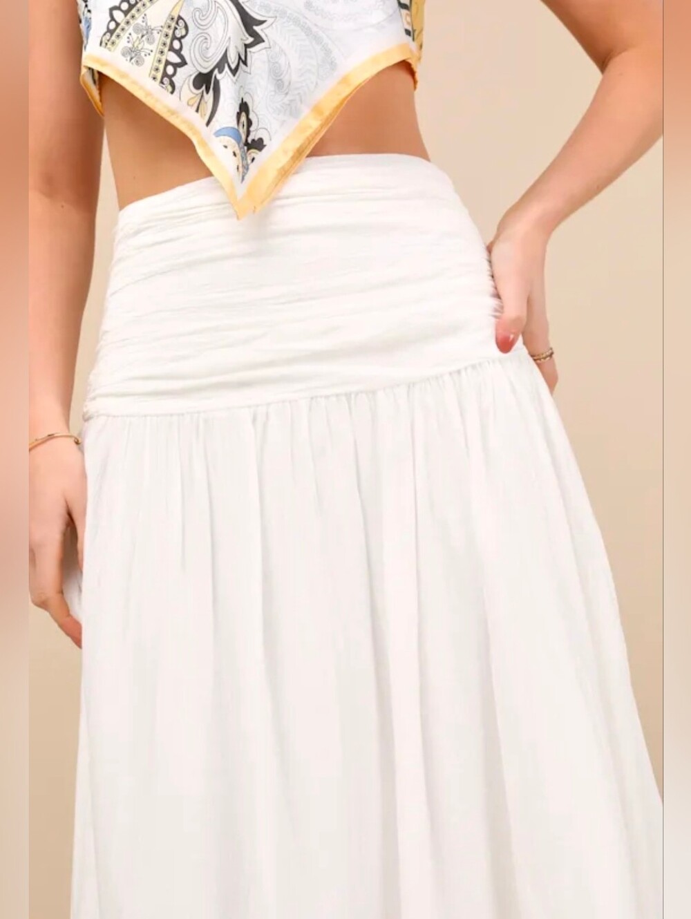Lulus | NWT Kesia White Textured A-Line Midi Skirt Size Medium - Picture 2 of 10